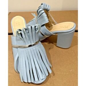 BEAUTIISOLES By Robin Greiber Women Size 5.5 Fringe Block Heels Blue Chunky